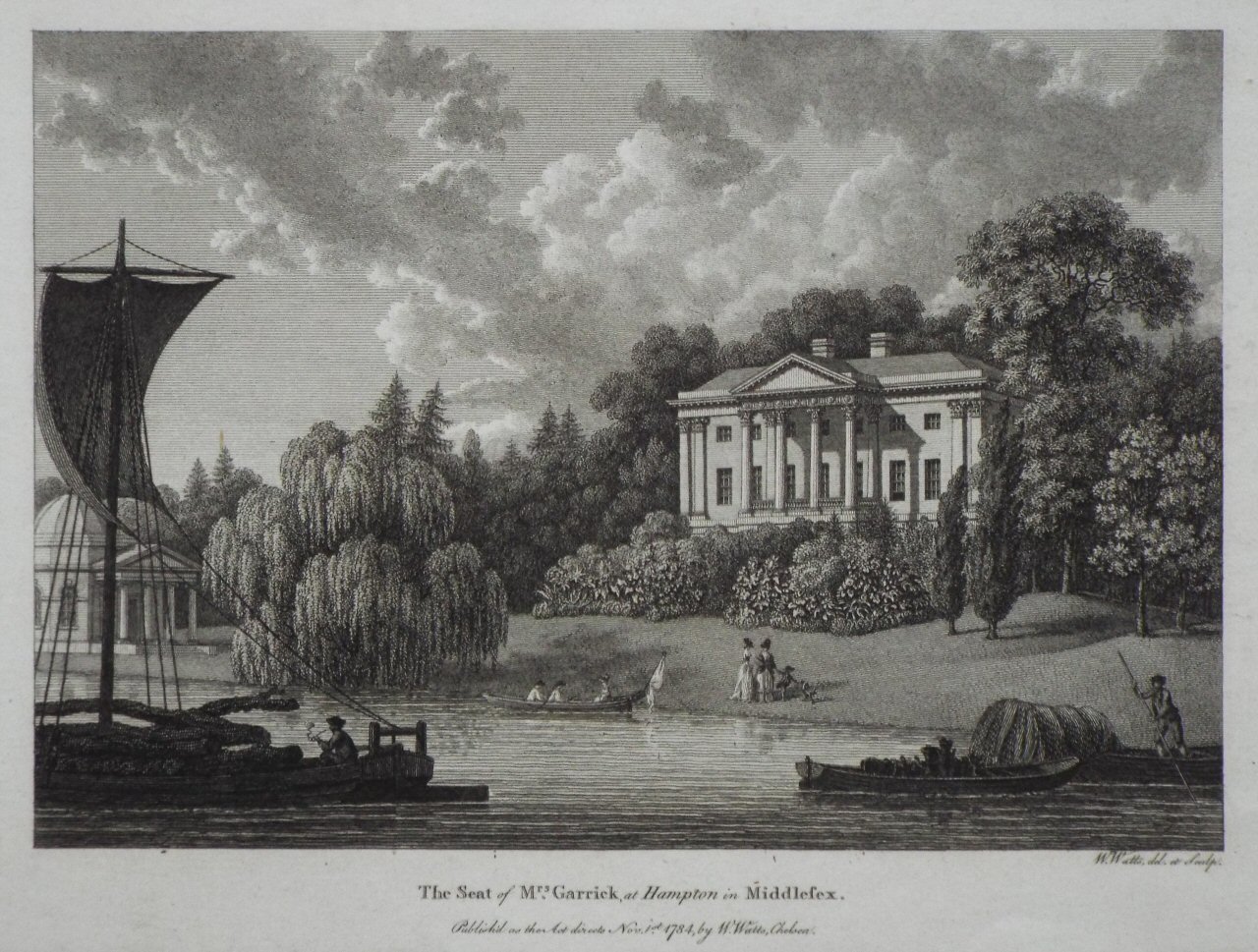 Print - The Seat of Mrs. Garrick, at Hampton in Middlesex. - Watts